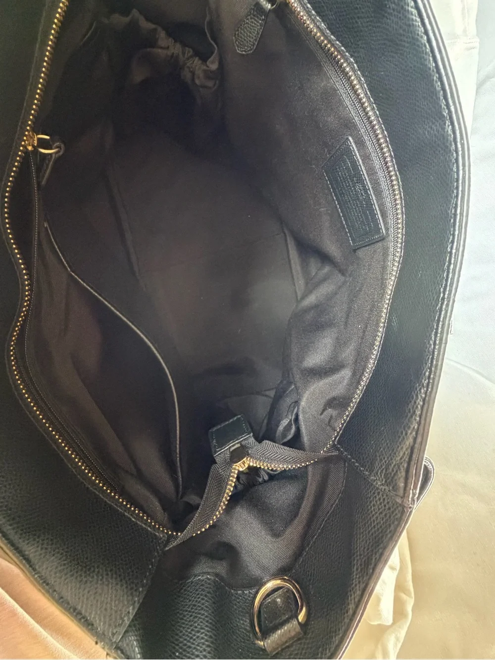 Coach Black Leather Tote with Gold Accent